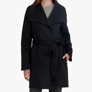 Tahari Ella Black Belted Wrap Coat